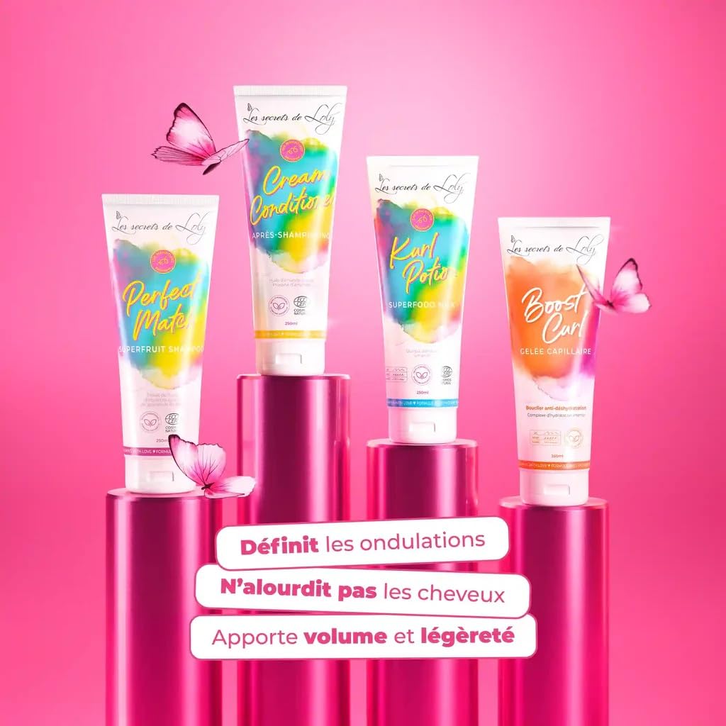Les Secrets de Loly – Routine Cheveux Ondulés – Coffret 4 Étapes : Shampooing, Après-Shampooing, Leave-in Kurl Potion & Gelée Boost Curl – Définition & Légèreté – Vegan 97% Naturel – 4 x 250 ml
