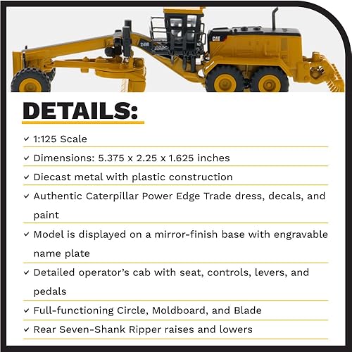 Vista 4 de Diecast Masters Motoniveladora Caterpillar 24M Escala 1:125 Camiones Cat Series Elite y Equipos de Construcción Modelo 85539