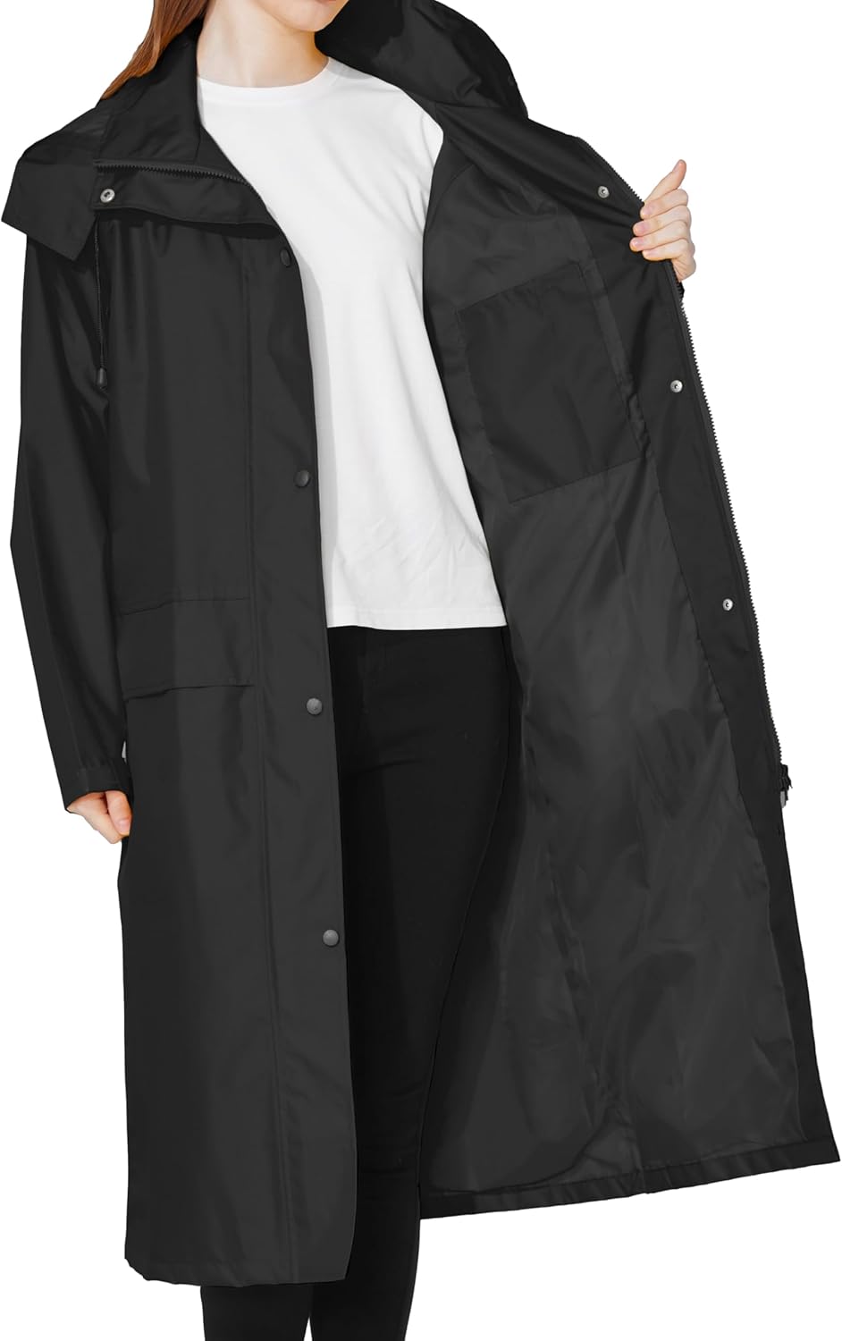 Ubon Women's Rain Coat Waterproof with Hood Long Raincoat Packable Rain Jacket Casual Windbreaker - Image 4