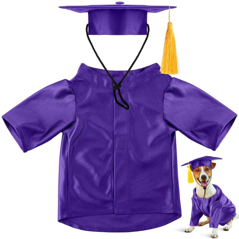 Dog Graduation Cap and Gown with Tassel – Pet Graduation Costume Adjustable Puppy Outfit Academic Hat Formal Gowns for Small Dogs Cats Ceremony Party Photo Shoot (Purple,M)