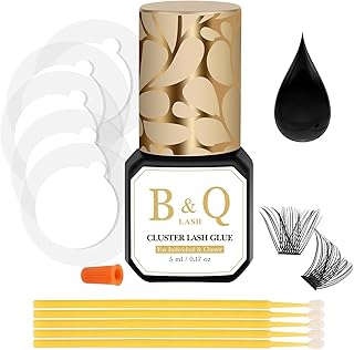 Cluster Lash Glue 5 ML B&Q Lash Bond Individual Lash Glue Black Eyelash Glue for Lash Cluster Strong Eyelash Glue Latex Free Eyelash Glue Waterproof Eye Lash Glue With Micro Brushes (Black,5ml)