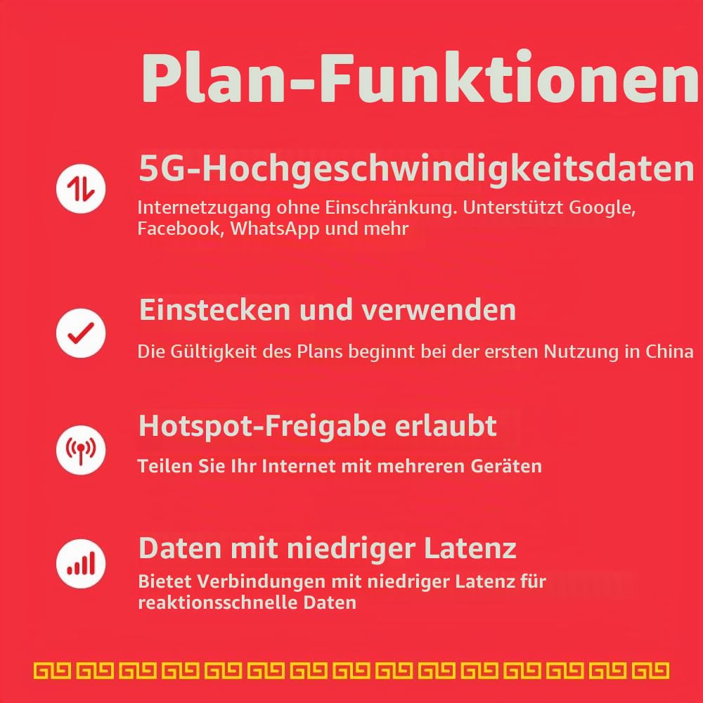 China-SIM-Karte 30 Tage | 20 GB High-Speed-Daten | automatische Aktivierung | Hotspot-Sharing erlaubt | Unterstützt Google, Facebook, Whats App und mehr. Nur Daten, keine Sprache.
