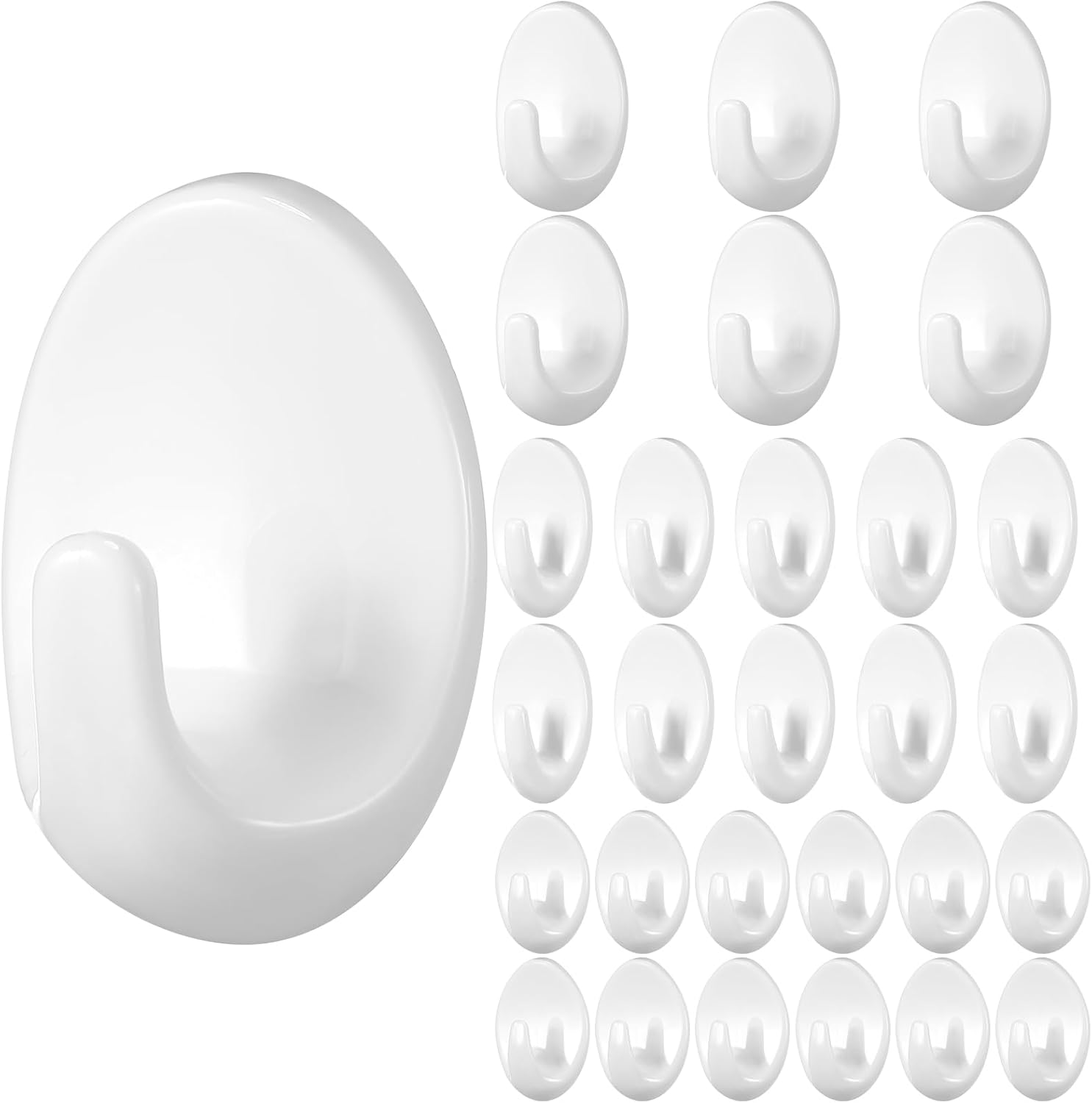 Teenyyou 72 Pcs Assorted Sizes Self Adhesive Utility Hooks, Christmas Plastic Sticky Wall Door Heavy Duty Hooks Plastic Hangers for Bathroom Towels Clothes Keys String Lights (White,Multiple Sizes)