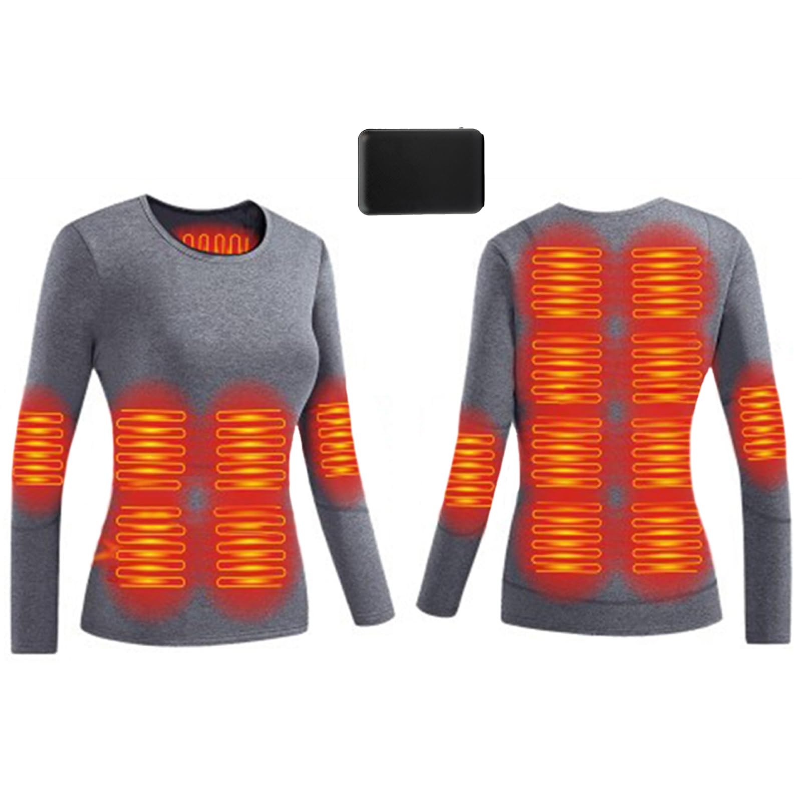 TOVCHEI Electric Heated Underwear Shirts Men Women USB Smart 16 Zones Heated Thermal Tops Washable for Outdoor Skiing Riding,Women gray,M