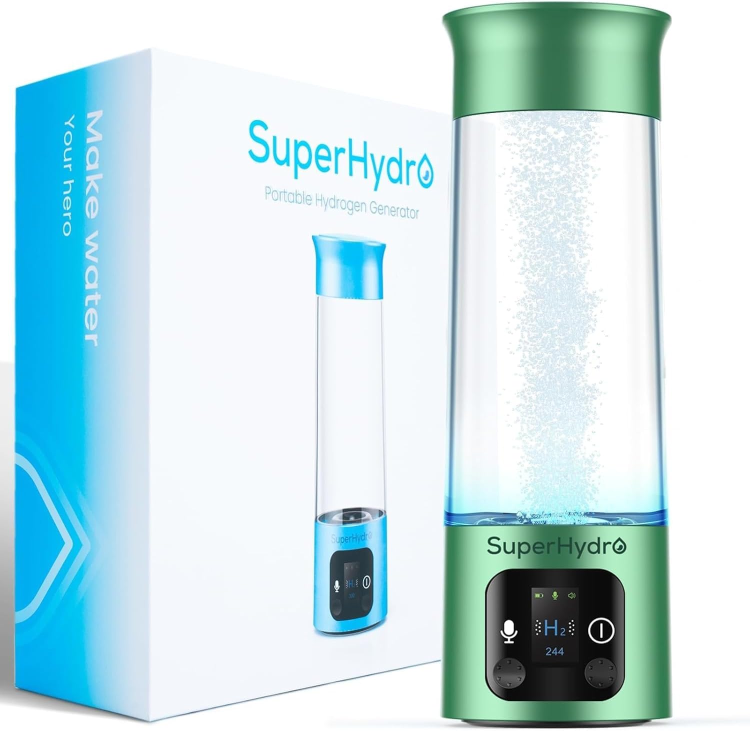 Hydrogen Water Bottle Generator – Up to 6000+ PPB Concentration – SPE/PEM Technology – Voice Reminder – Water Ionizer Machine Suitable for Travel, Daily and Office Drinking – 12oz (Green)