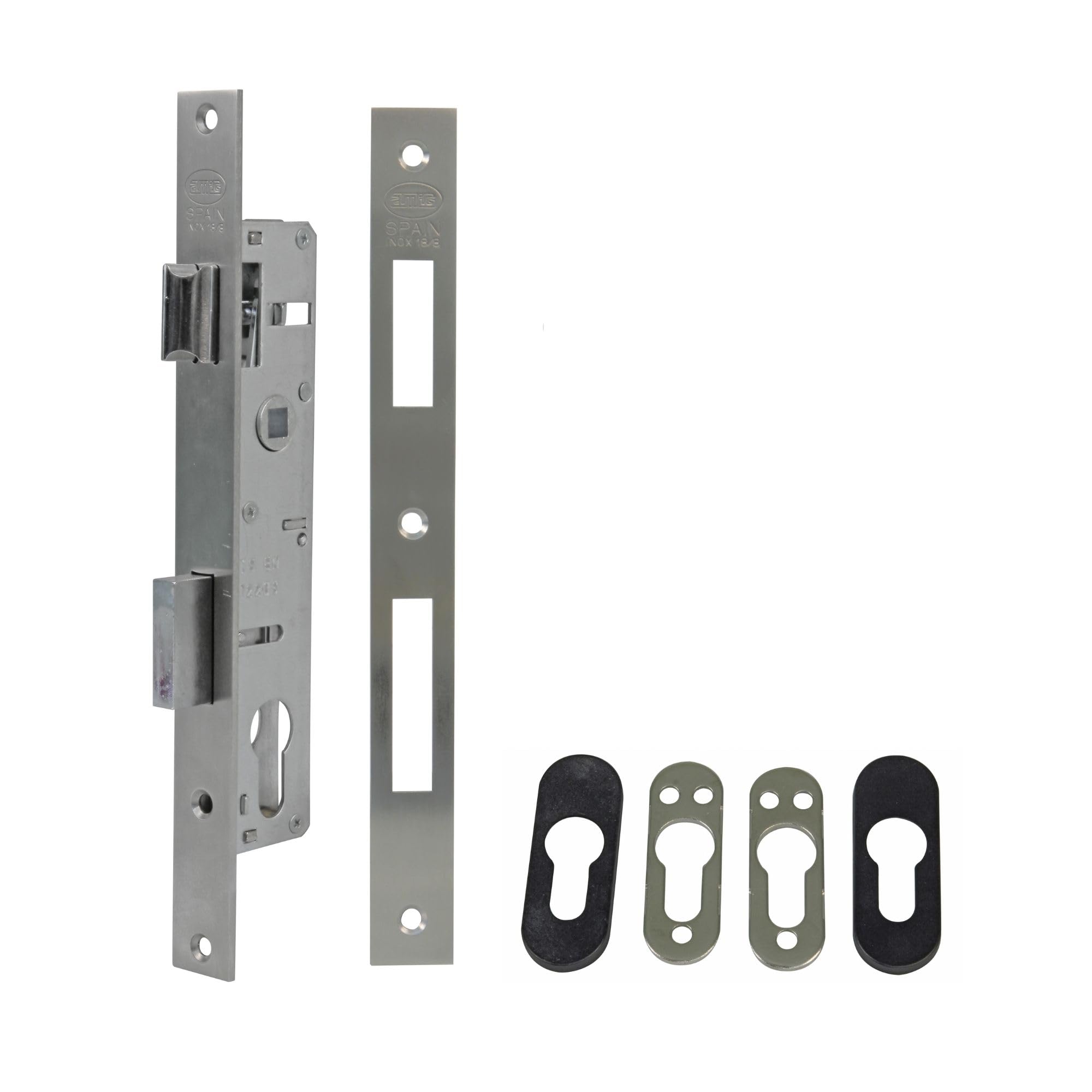 Amig - Cerradura de Embutir para Carpintería Metálica - 29 x 6 x 2,5 cm - Para Cilindro Europerfil de Leva de 15 mm - Picaporte Reversible - Acero Inoxidable - Cilindro y llaves no incluidos