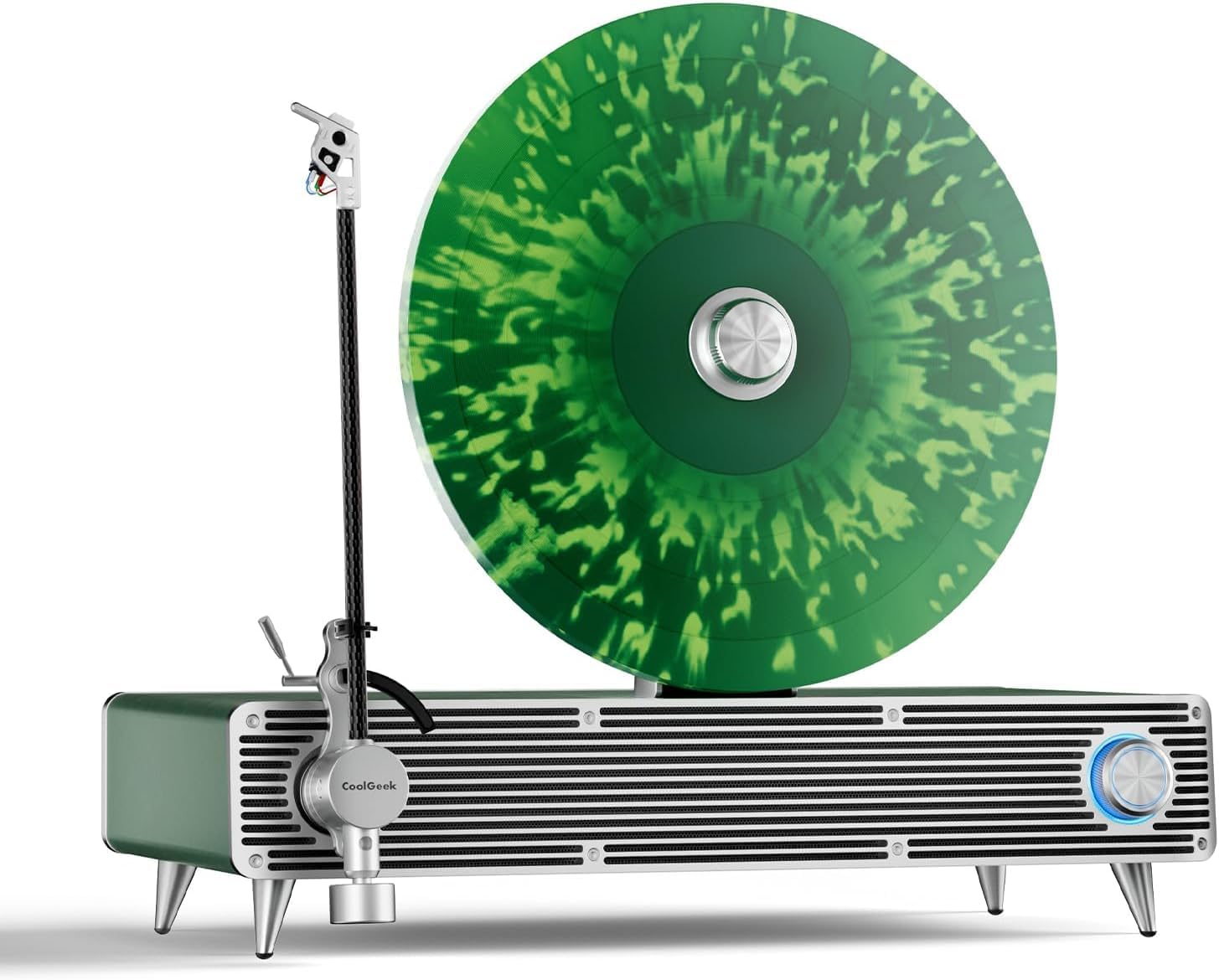 VS01 Vertical Record Player with Built-in Subwoofer & Speakers, Premium Hi-Fi Turntable with AT-3600L Stylus, Anti-Vibration Upright Vinyl Player for Home Decor (33/45 RPM) (Green)