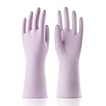 COOLJOB Small Household Rubber Gloves with Cotton Liner & Non-slip Grip, Waterproof Long Lasting Dishwashing Gloves for Kitchen & Bathroom Cleaning, Purple, 1 Pair