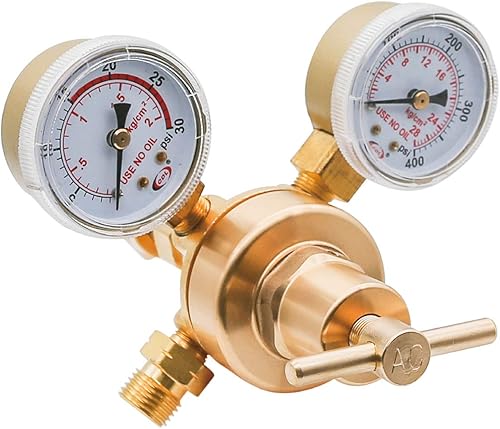 Miniatura 1 de CDL LX45 Regulador de latón de acetileno compatible con soldadura Victor Antorcha de corte de gas CGA200 Montaje trasero, doble calibre, mango en T