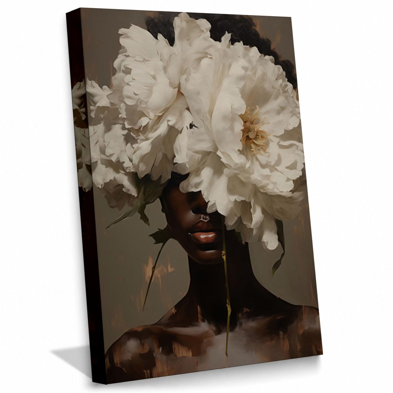 Woman with Giant White Peonies Wall Art (Wrapped Canvas,12" L x 8" W) Wrapped Canvas 12"L x 8"W