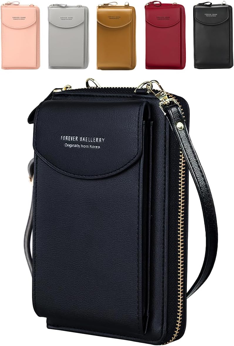 Crossbody Phone Bag for Women, Leather Ladies Cross Body Handbags Waterproof Mobile Phone Pouch with Long Strap Zips Card Slots, Small Cellphone Shoulder Bags Coin Purse Wallet Gifts for Girls