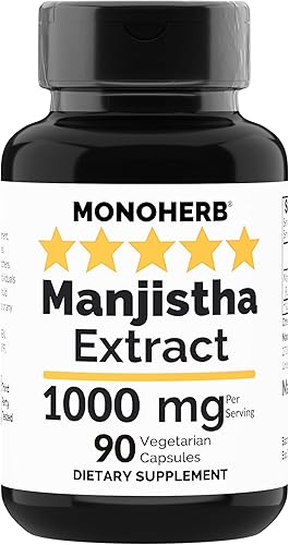 Manjistha 1000 mg - 90 Cápsulas Vegetarianas - Extracto de raíz de Manjistha Supremo - Rubia Cordifolia