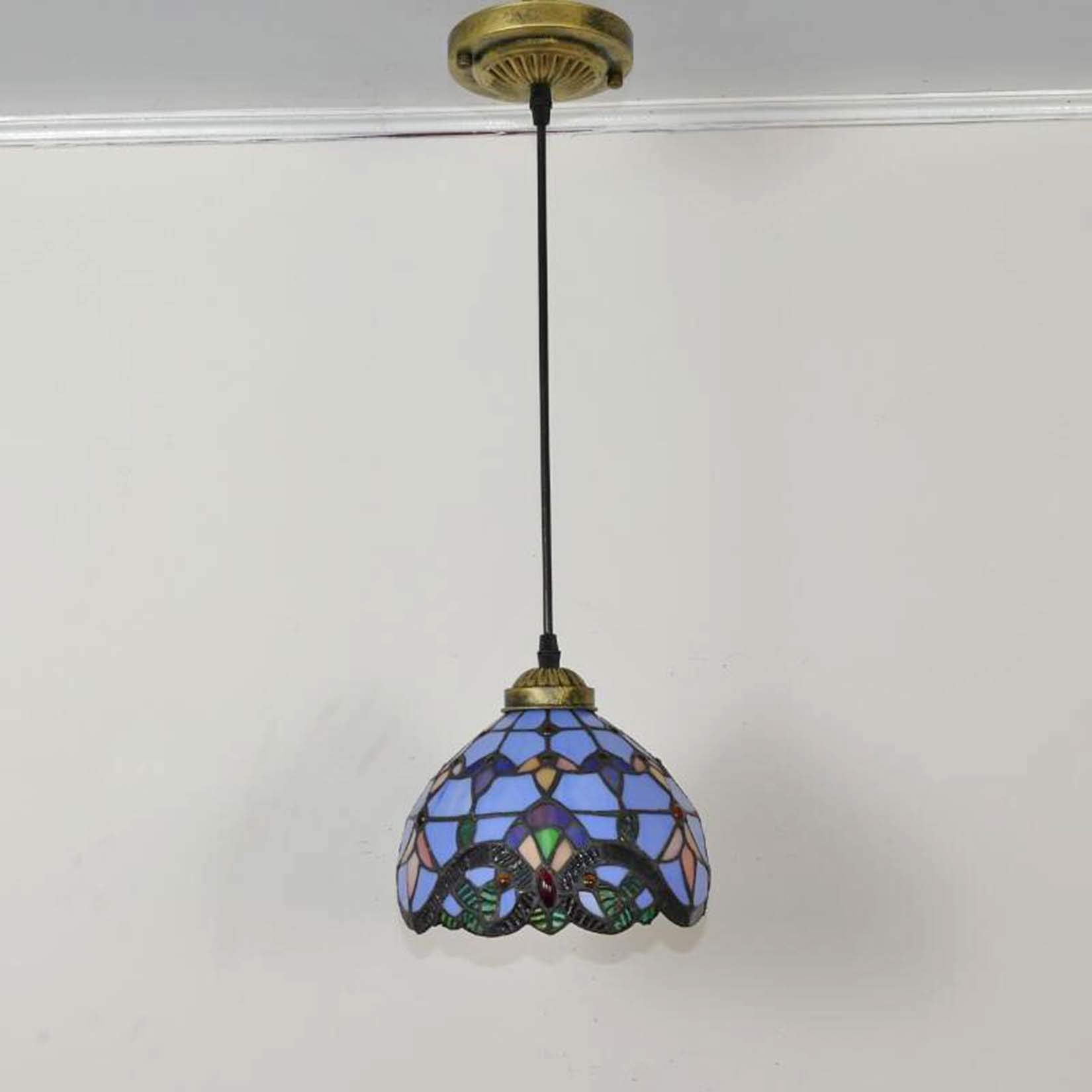 20 cm witrażowe lampy wiszące vintage mini żyrandol jadalnia korytarz lampa oprawa E27 beżowy (niebieski)