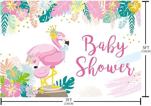 Miniatura 4 de MEHOFOND Fondo de decoración de fiesta de baby shower con temática de flamenco para verano, hojas tropicales rosas, flamenco, suministros de mesa de