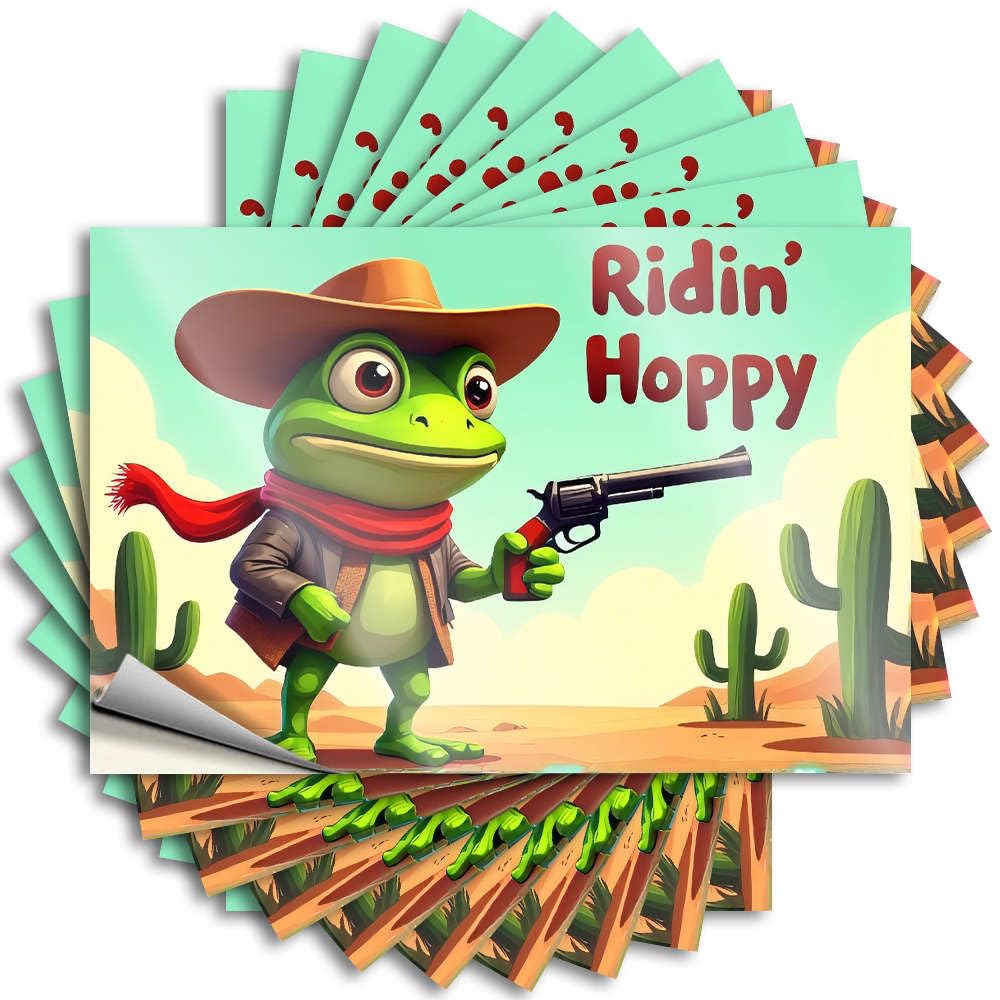 Garage Decor for Men Decals - Cute Ideas Wall Ridin' Hoppy: Frog in Cowboy Hat with Gun(8X12CM)