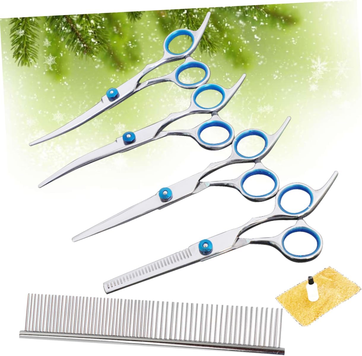 PET Hairdressing Scissors Set 8-Piece Professional Grooming Kit for Dogs and Cats 6 Blue Hair Cutting Tools Teeth Cut Scissor and Portable Carry Case