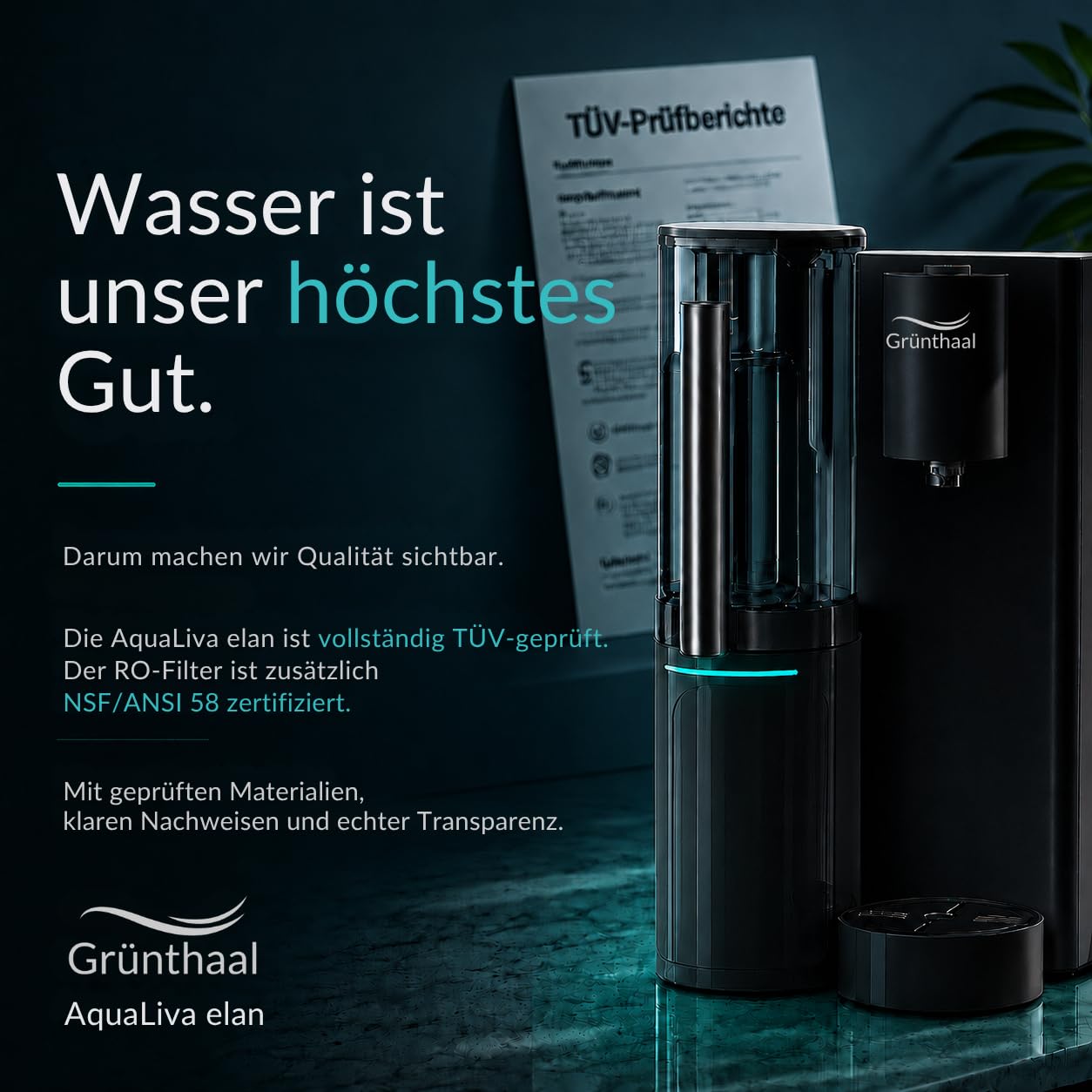 AquaLiva elan Osmoseanlage Auftisch Umkehrosmoseanlage Trinkwasser 10-fach Tiefenfilterung UV-Hygiene Mineralisierung