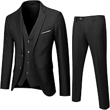 Men's 3 Pieces Suit, Solid Slim Fit Two Buttons Blazer Set Dress Suit, Jacket Vest Pants for Wedding Party Business
