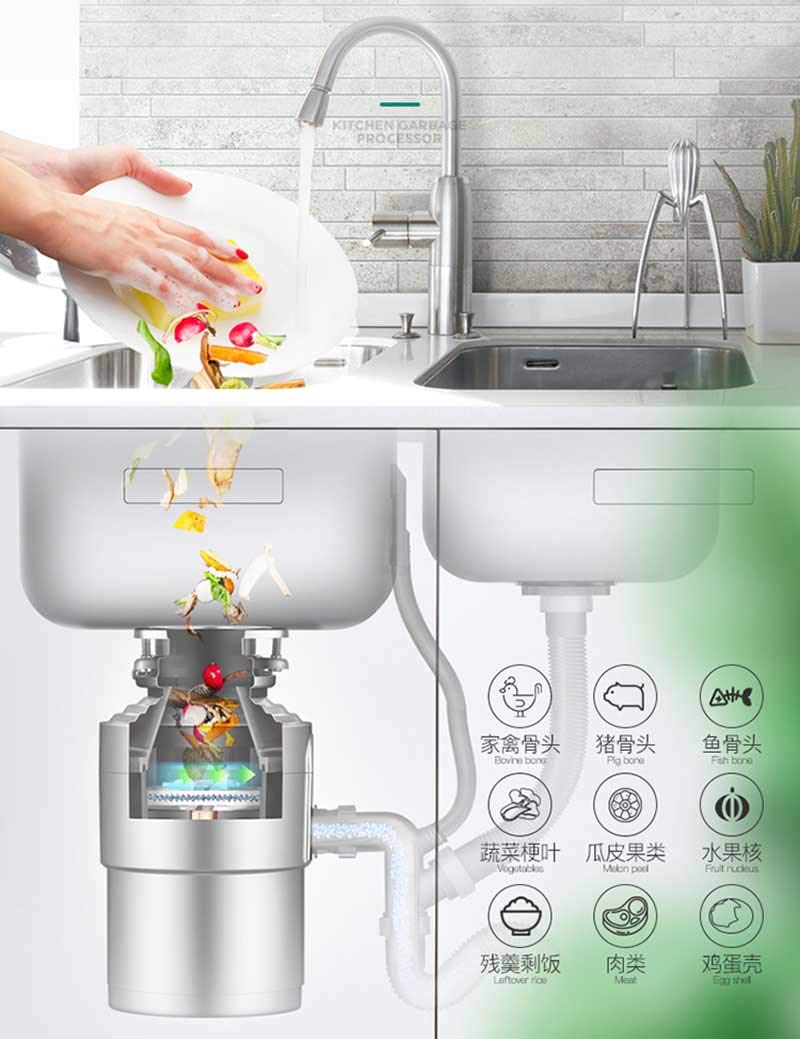 Duradero Conveniente triturador de desperdicios Triturador de desperdicios de Alimentos, triturador de Fregadero Triturador de desperdicios práctico con Interruptor de Aire Cocina, Silver