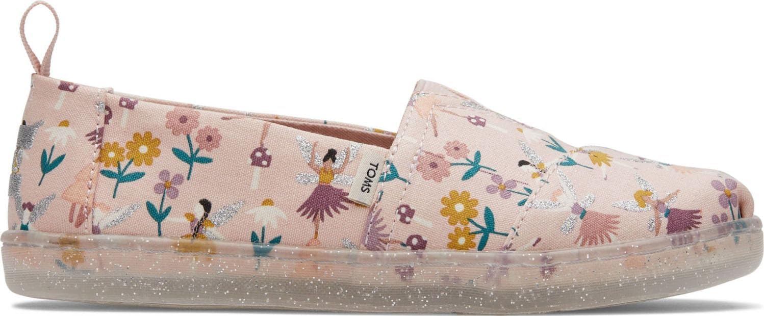 Toms Girl's Classic Alpargata Loafer Flat, Ballet Pink Glitter Fairy Garden, 1 us Little Kid