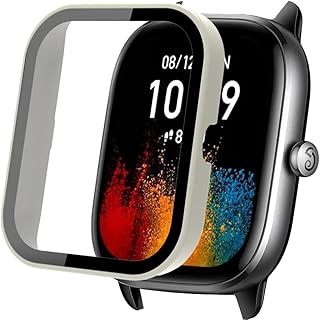 FINON for Amazfit GTS 4 mini 用 ケース ガラスフィルム一体型 軽量 簡易脱着 シンプル (ベージュ)