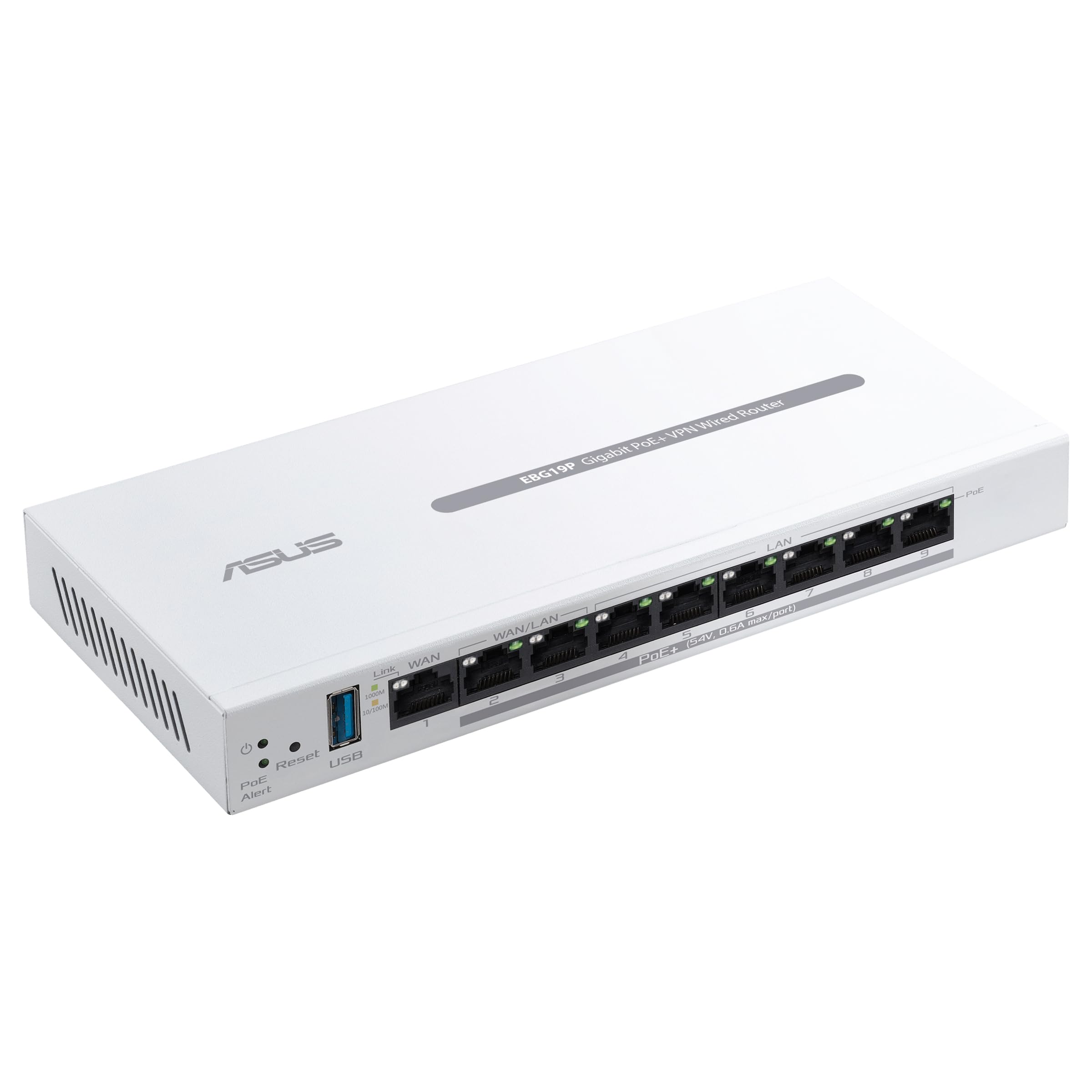 ASUS ExpertWiFi EBG19P, Routeur Filaire Gigabit PoE+ VPN, 8 Ports PoE+, 123W, Jusqu'à 3 Ports WAN ethernet + 1 USB WAN, Idéal pour Les AP, Sécurité réseau de qualité Commerciale