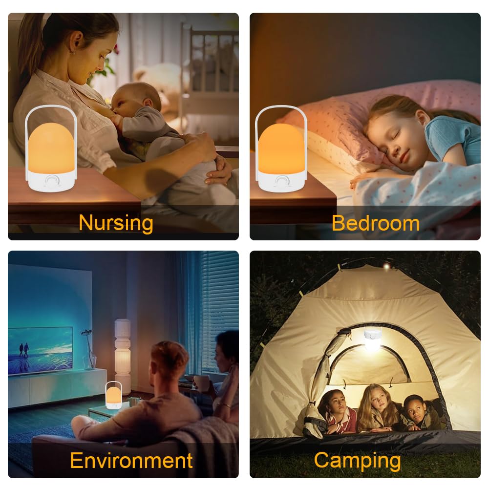 HOTUT Bezprzewodowa mini lampa stołowa LED, przenośna lampka nocna z uchwytem, 2 kolory do ściemniania, latarnia kempingowa LED, ładowalna lampka nocna USB do ogrodu, na kemping