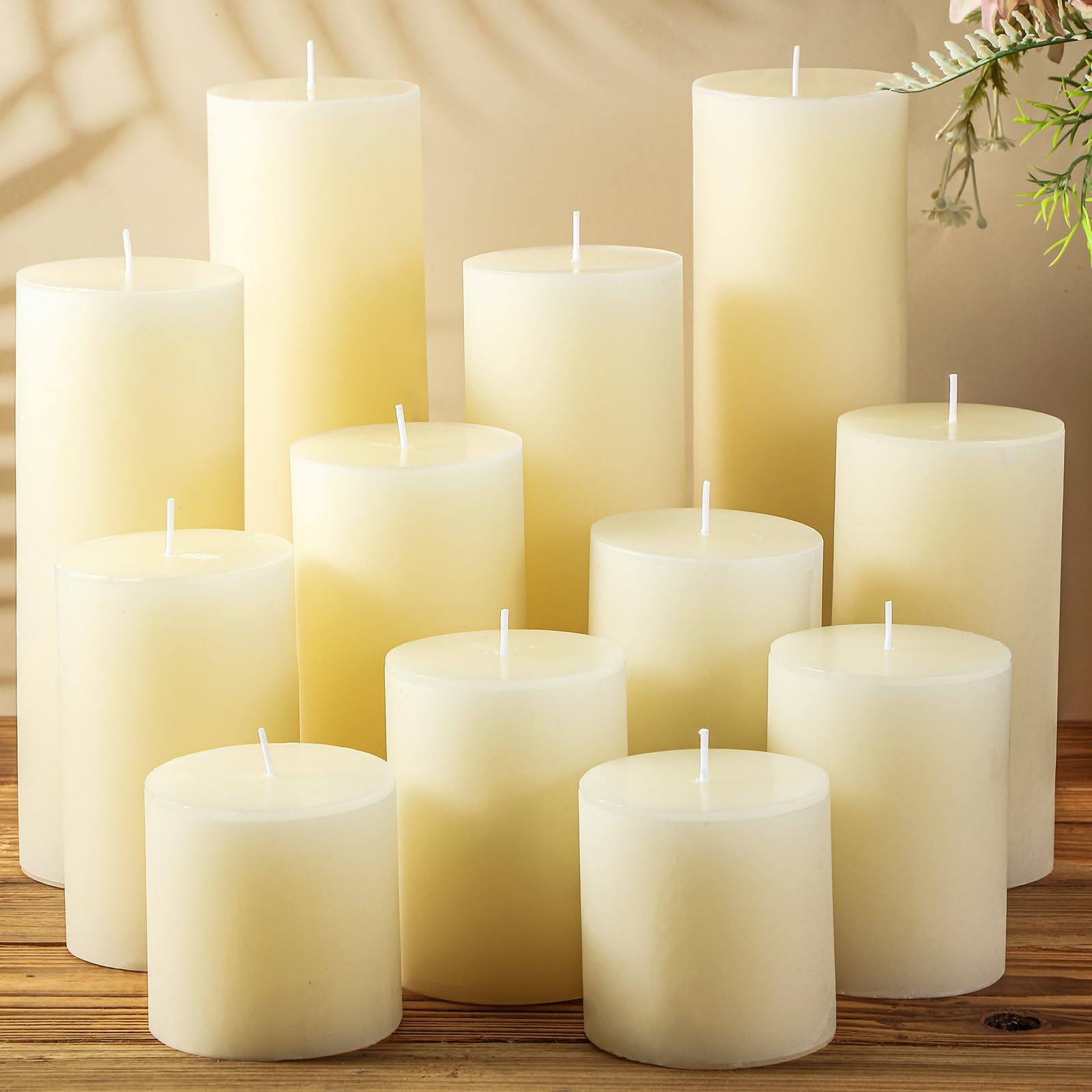 Shihanee Set of 12 Pillar Candles 3" Diameter Dripless