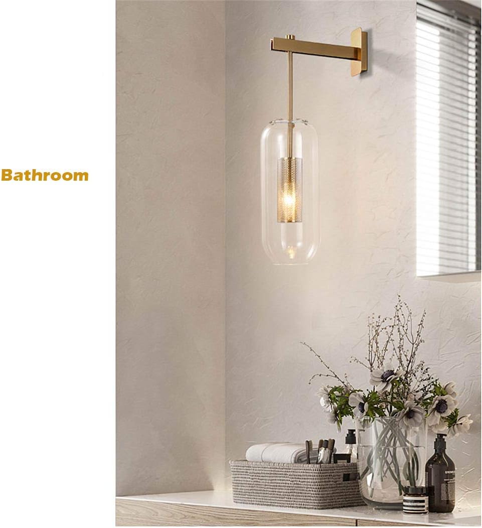 Authеntіс Crаzу Dеаlѕ SUSUO Oblong Clear Glass Wall Sconce Modern Gold Wall Lighting with Inner Mesh Cage in Satin Brass,Bathroom Vanity Lighting Living Room Bedroom Hallway Home Deco…