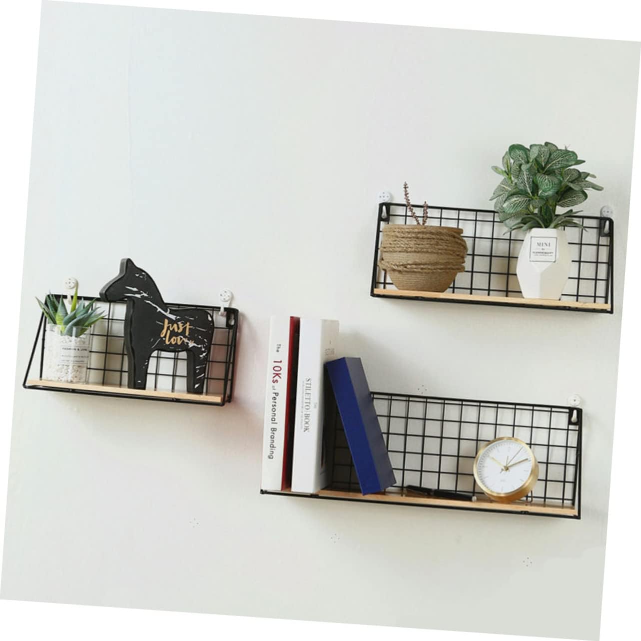 1Pc Large Black Iron Wall Mounted Storage Shelf Punch Hanging Basket Organizer for Home and Dorm for Photos Plants Snacks and More