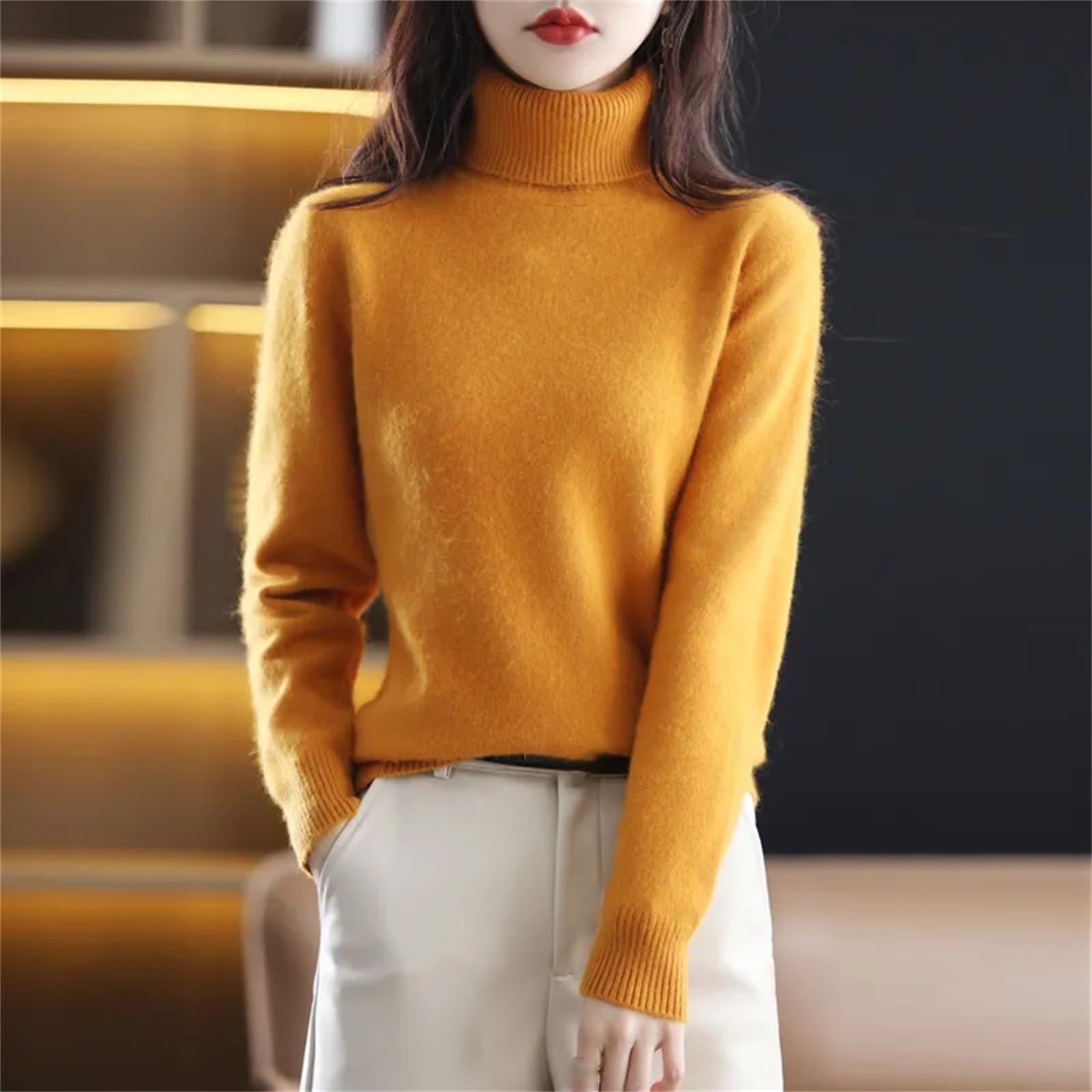 Maglione Cappotto alla Moda Autunno E Inverno da Donna Caldo Top in Visone con Risvolto Alto