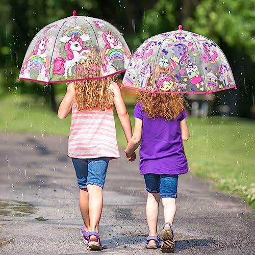 Roniare Kids Umbrella Clear Bubble Umbrellas For Rain,Safety Dome Windproof Umbrella For Kid Girls And Boys(Unicorn Pink) #TOP1