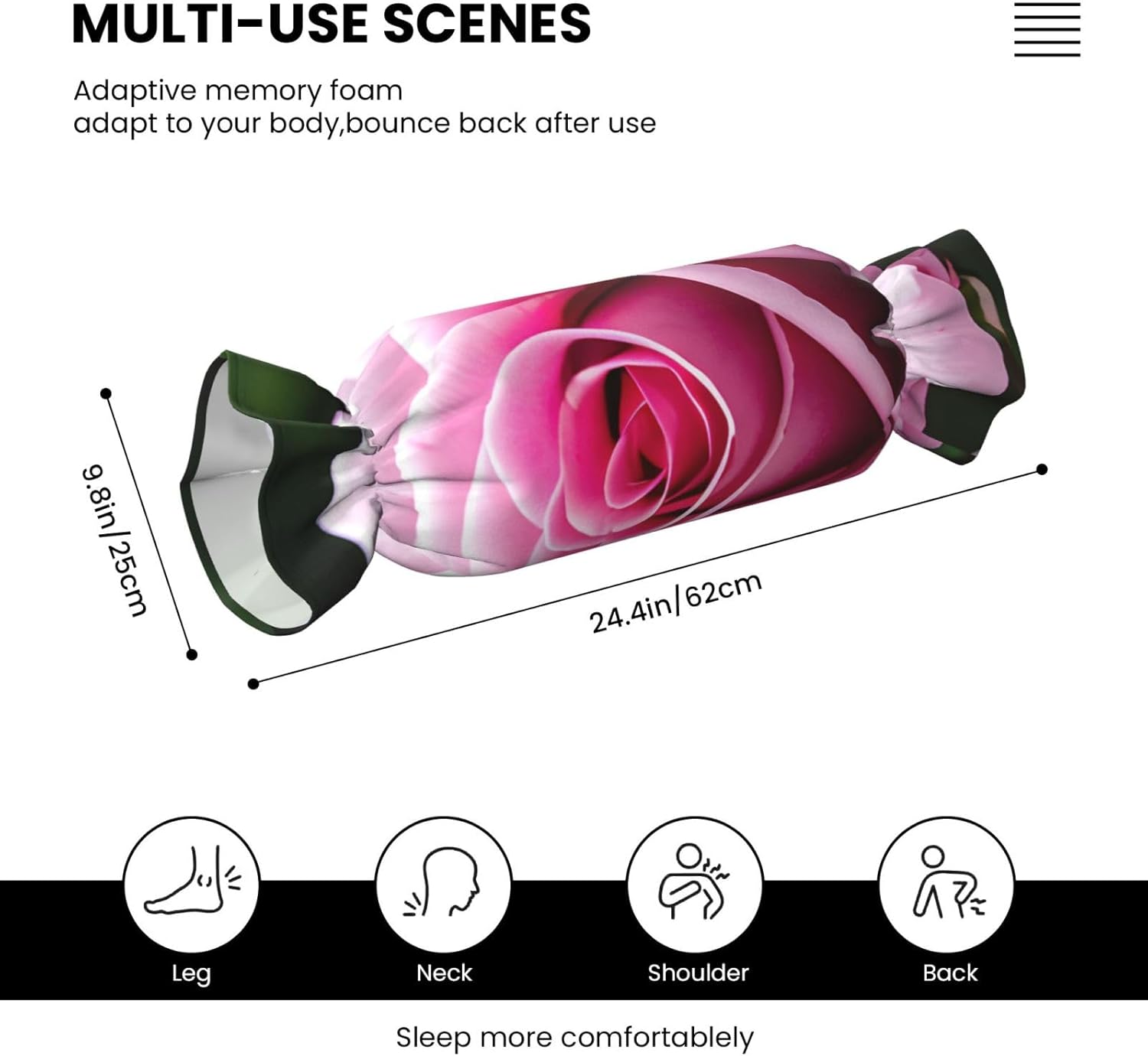 Pink Rose Blossom Print Candy Cylindrical Comfortable Pillow Throw Pillows Home Decor Easy Maintenance