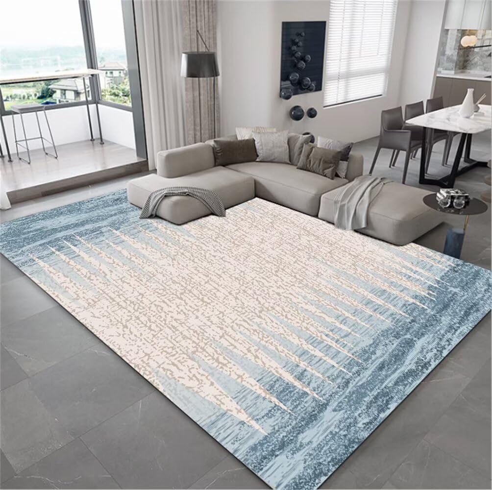 Tapis de salon bleu moderne au design minimaliste raffiné