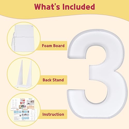 Miniatura 4 de Número de marquesina de 4 pies, números de mosaico para globos, marco de globos de mosaico, número de marquesina, globo número 3 para decoraciones