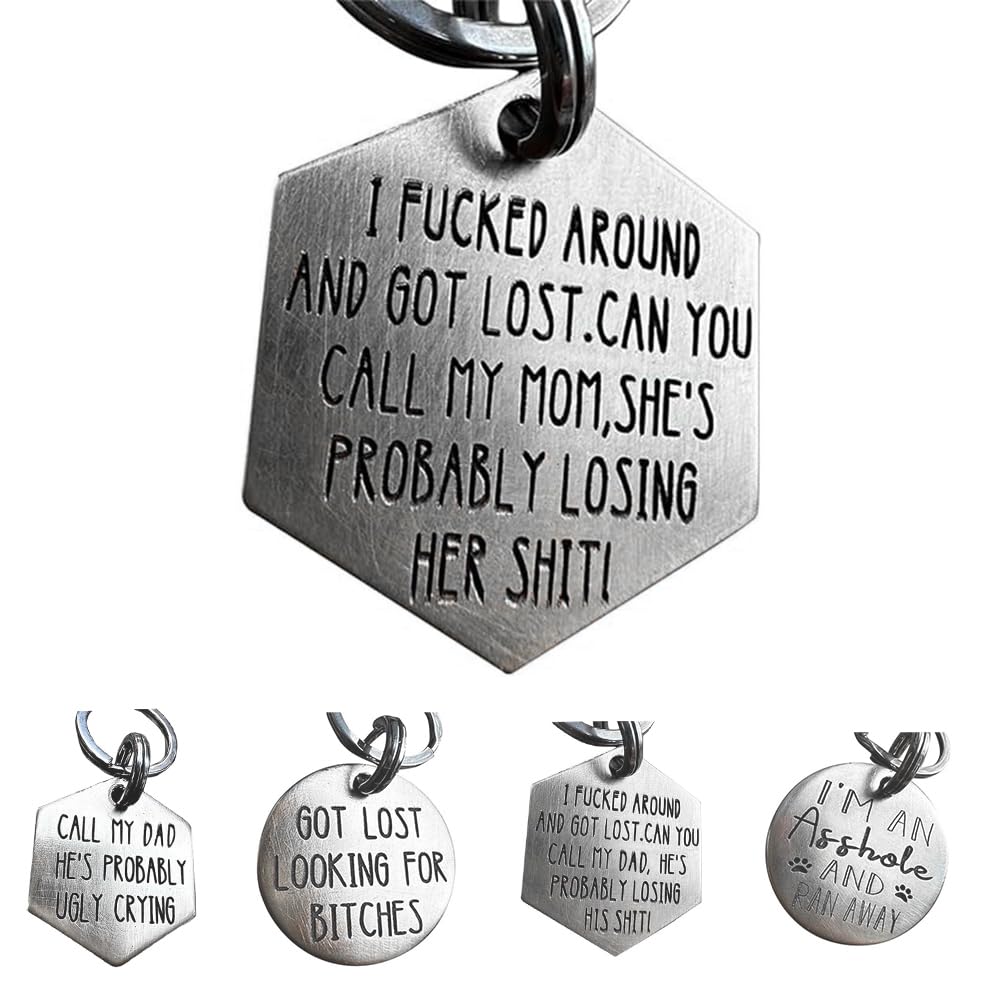 Funny Dog Tag, Stainless Steel Pet ID Tag Personalized Got Lost Dog Collar Tag Puppy Tag, Pet Cat & Dog Collar Charm Gift for Dog Cats Owner Dog Lover (I Fucked Around(mom))