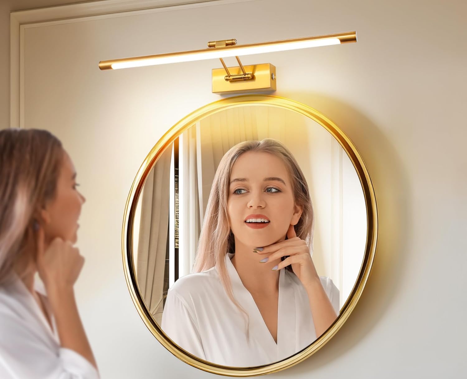 LED Spiegelleuchte Badezimmer 60cm 12W, Dimmen einer einzigen Farbtemperatur LED-Bilderleuchte mit Schwenkbarem Lampenkopf, Wandleuchte Spiegel Beleuchtung Lampe