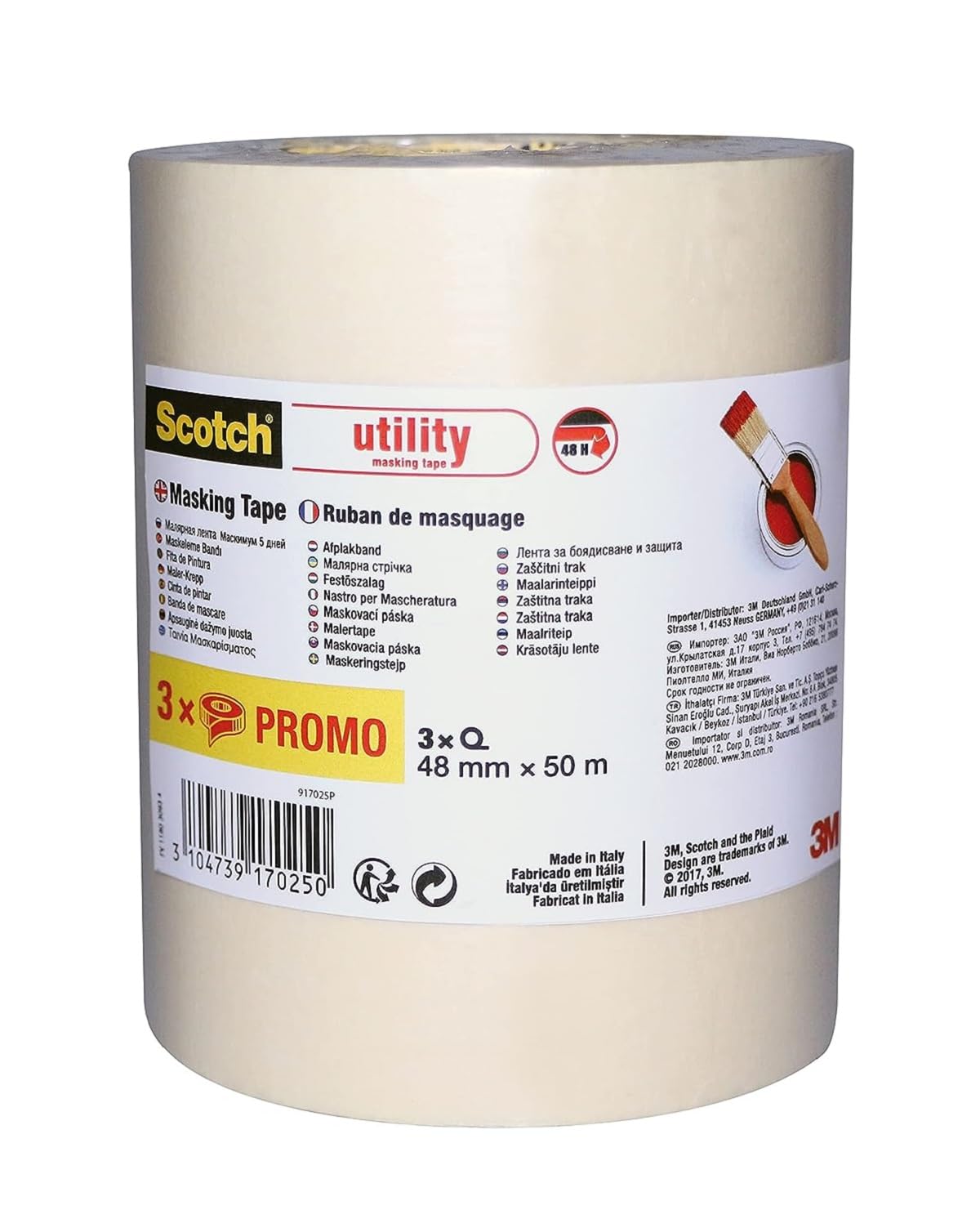 Scotch Beige Utility Masking Tape, Pack of 3, 50 m x 48 mm