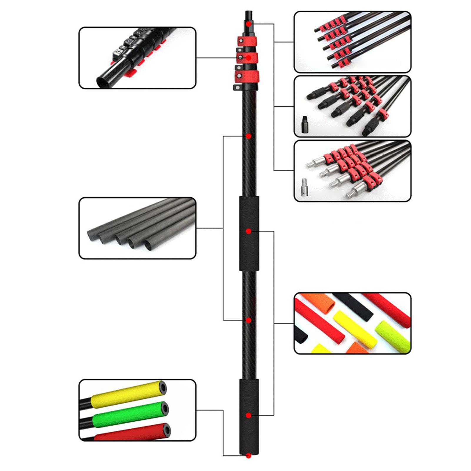 Luocute Poste Telescópico de Fibra de Carbono de 12 Pies, Cepillo de Limpieza de Paneles Solares con Cabezal de Nailon de 13,5 Pulgadas, Dispensador de, Rotación de 180 Grados para