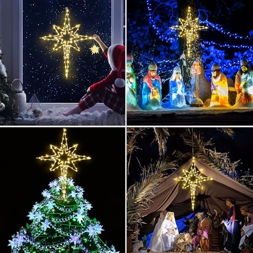 Hiboom 24 in Large Christmas Window Light Decorations 8 Mode Bethlehem Star Light Window Silhouette with Timer, Star of Bethlehem Outdoor Lights Battery Operated for Xmas Holiday(Warm White) by Hiboom - Image 7