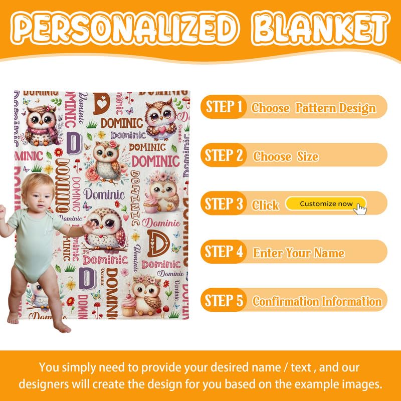 Image of Custom Owl Blanket for Boys Girls,Ultra Soft Personalized Gifts Baby Blanket,Customized Throw for Toddlers Newborn Stroller Crib,50 inchx60 inch