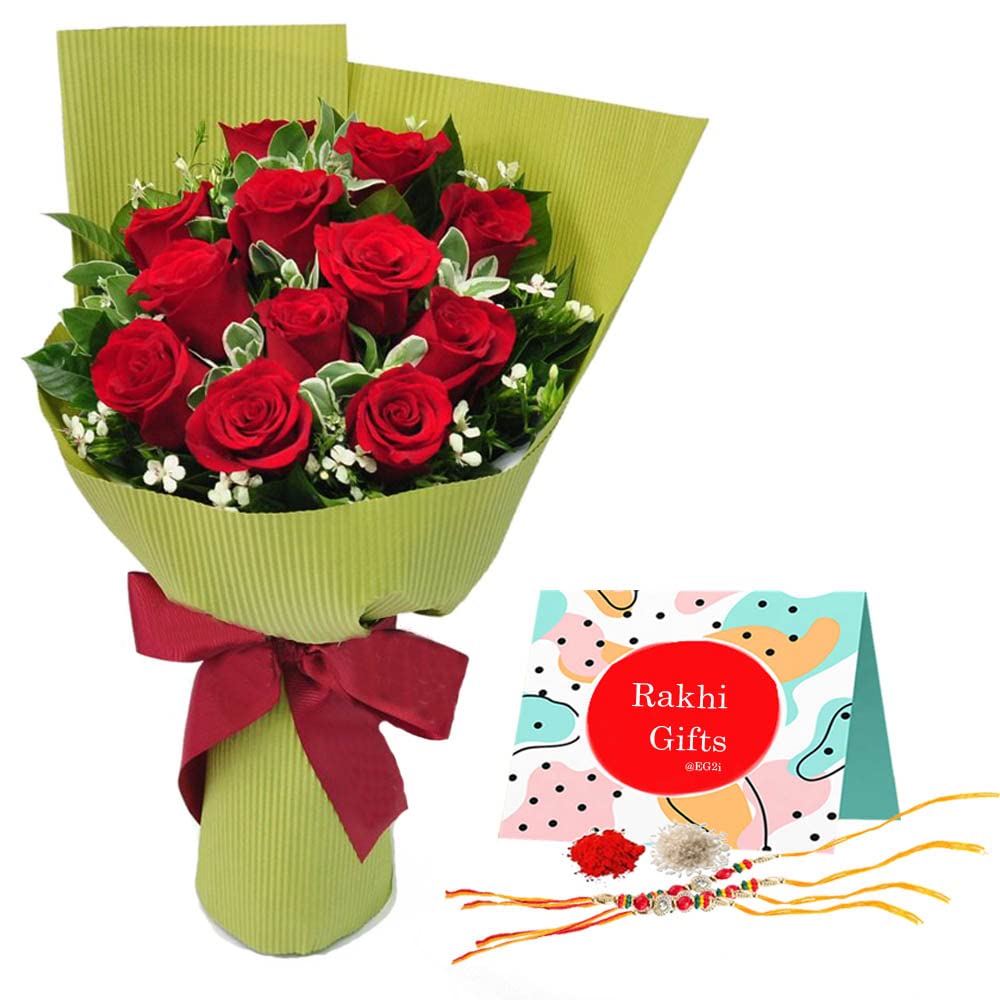 Red Roses Bouquet with Rakhi-image-19