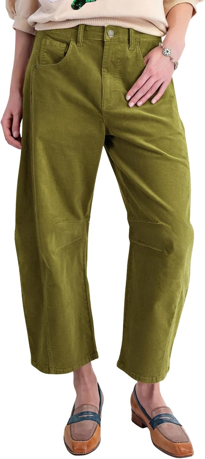 chouyatou Women's High Waisted Baggy Crop Corduroy Pants 2025 Fall Casual Barrel Harem Pants Trousers