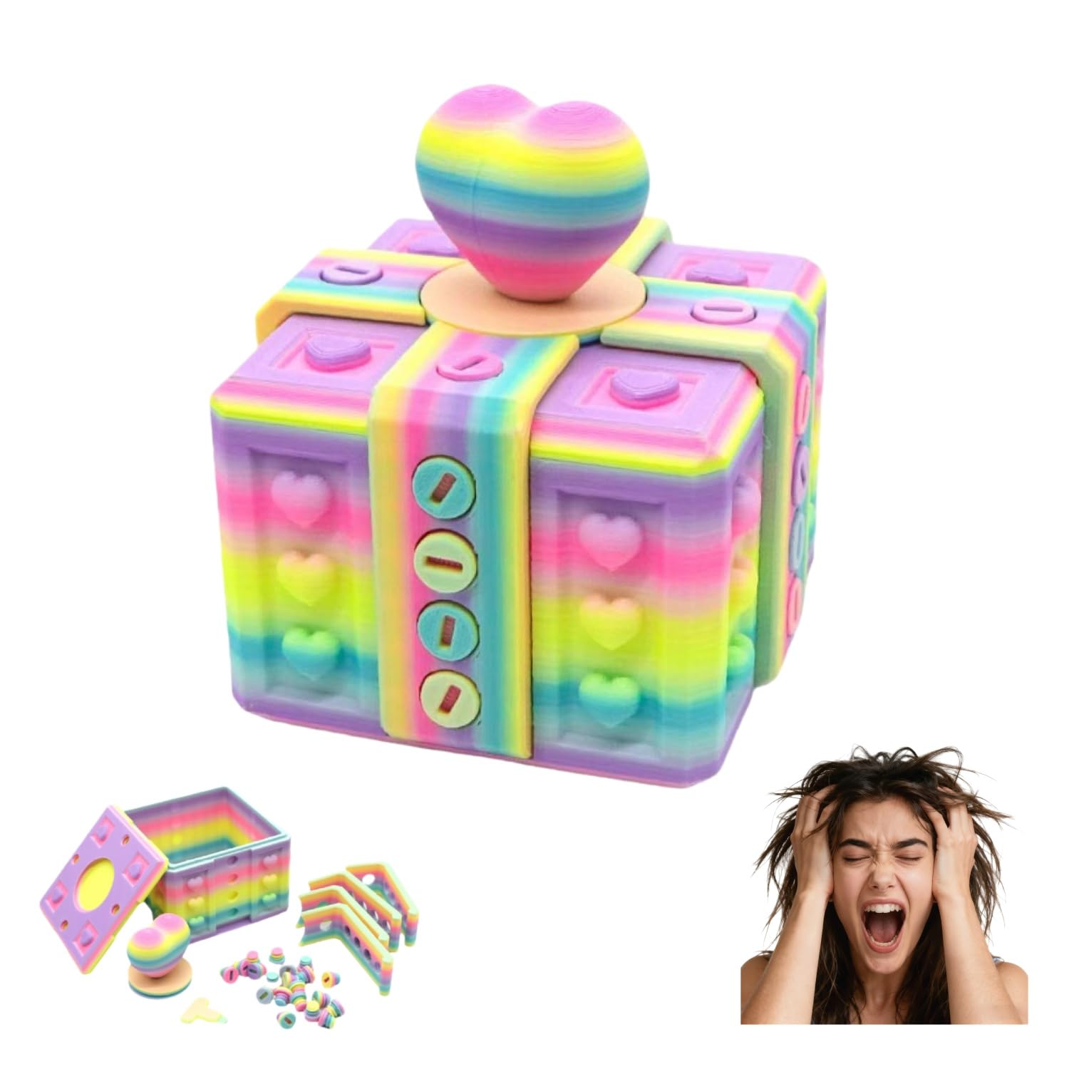 The Prank Box Heart Shape 7cm Prank Gift Box for Adults, Annoying Gift Box Puzzle, Money Puzzle Storage, Funny Gift & Novelty Gifts for Women, Surprise gift Blind Box