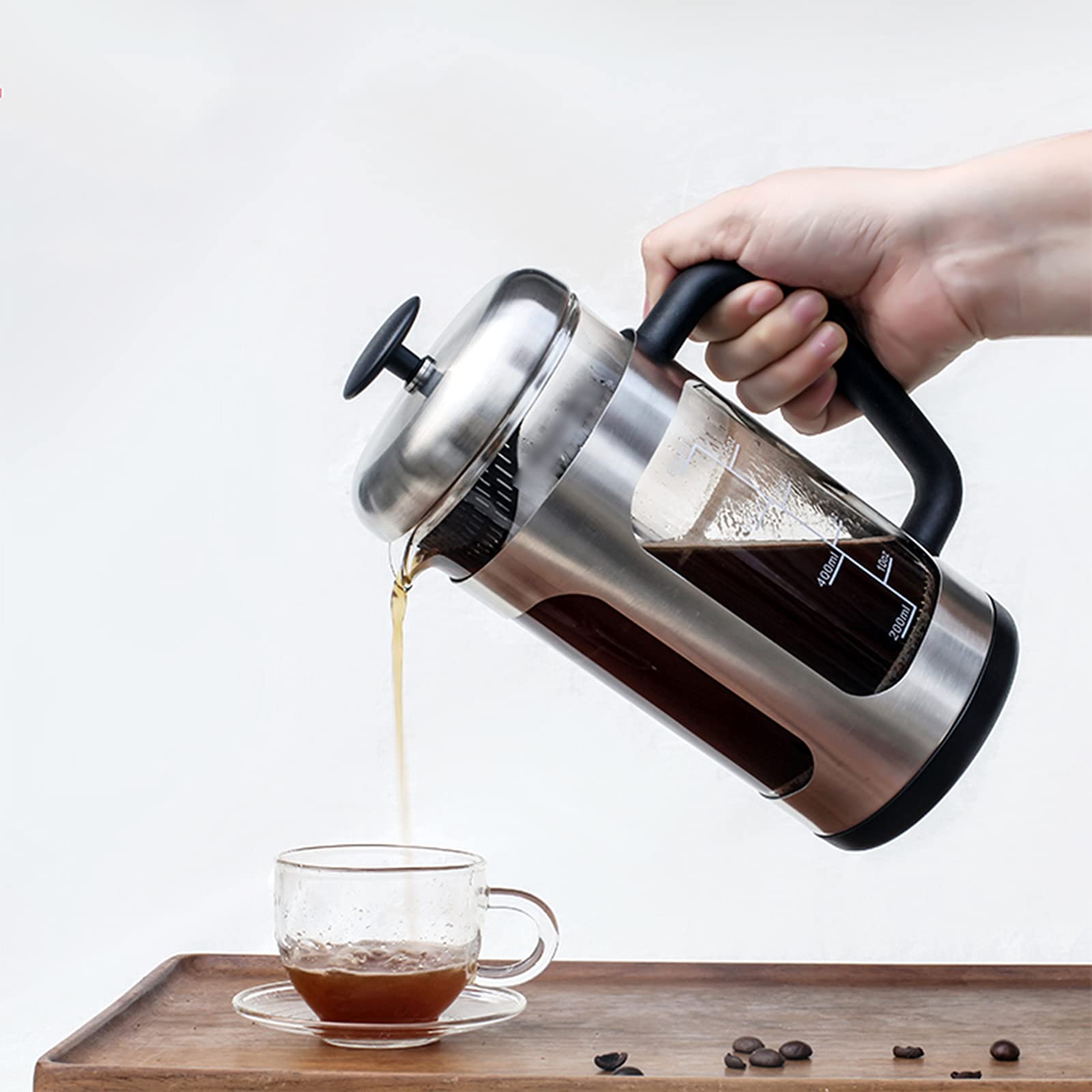 French Press - 1000 ml kawiarnia - kawiarnia ze stali nierdzewnej z odpornym na wysokie temperatury szkłem i 4-poziomowym systemem filtracji, do domu i biura