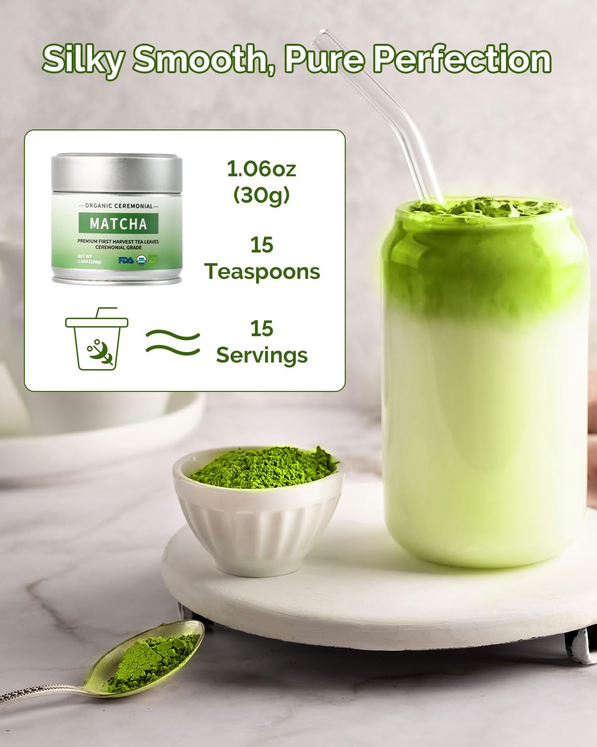 Organic Ceremonial Grade Matcha Green Tea Powder for Cafe Quality Tea Lattes Vegan Gluten-Free 1 06OZ — view 3