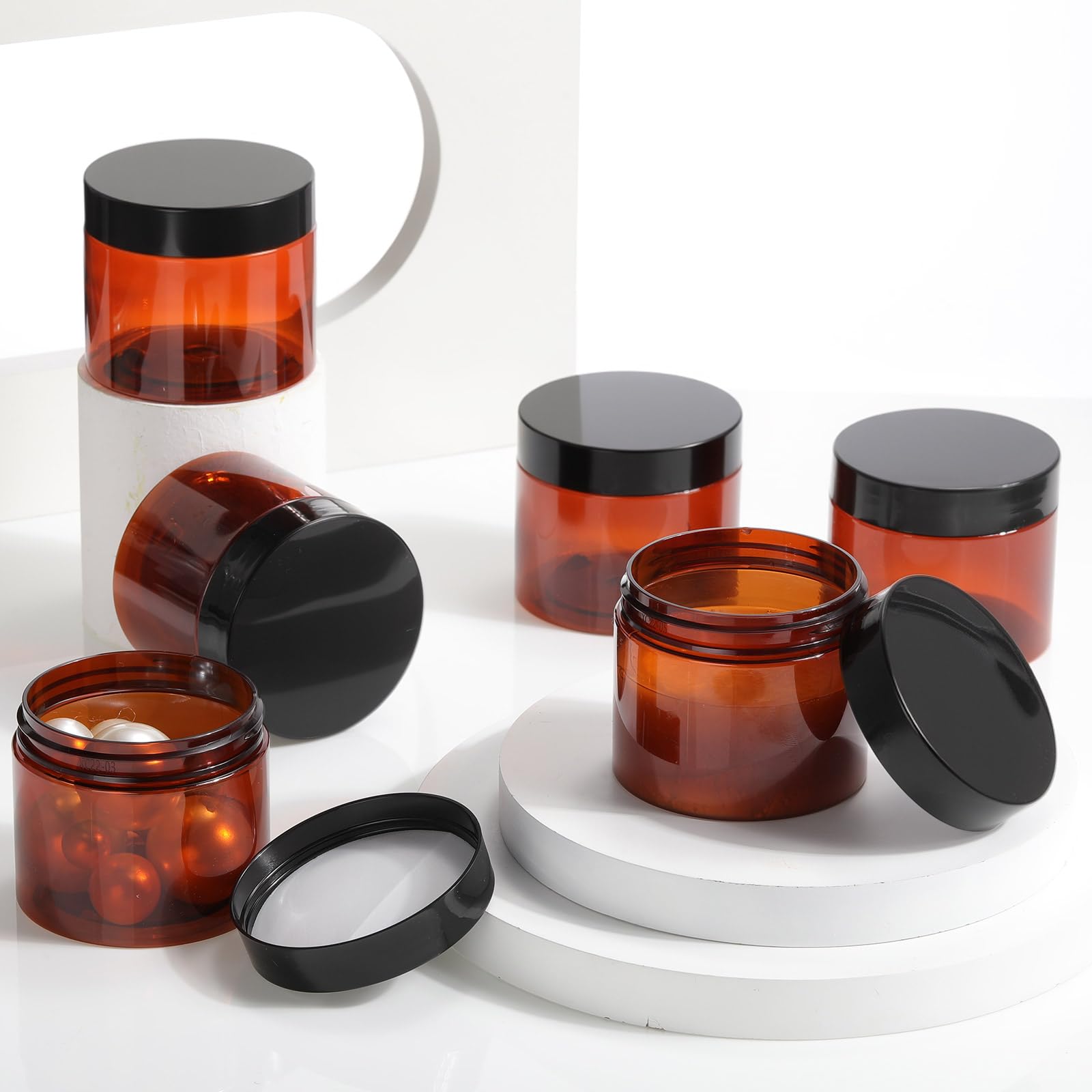 Patelai 60 contenitori in plastica con coperchio, rotondi, trasparenti, da viaggio, per cosmetici, lozioni, creme, unguenti, trucco, strass, campioni, per la cucina (ambra, 170 g)