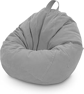 Trintion Bean Bag Chair Cover 90x110cm Storage Soft Toy No Filling Lazy Sofa Beanbag Stuffed Animal Chair Cover for Adult Kid Storage Stuffed Animal Soft Toy (Grey)