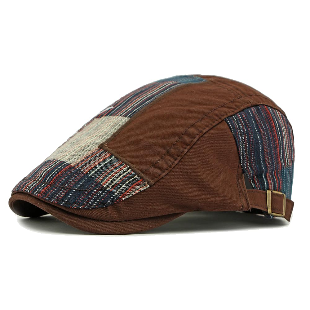 Cotton Newsboy Cap, Breathable Ivy Gatsby Cabbie Beret Hat for Men's Women Driving Hunting Golf, Patchwork Coffee