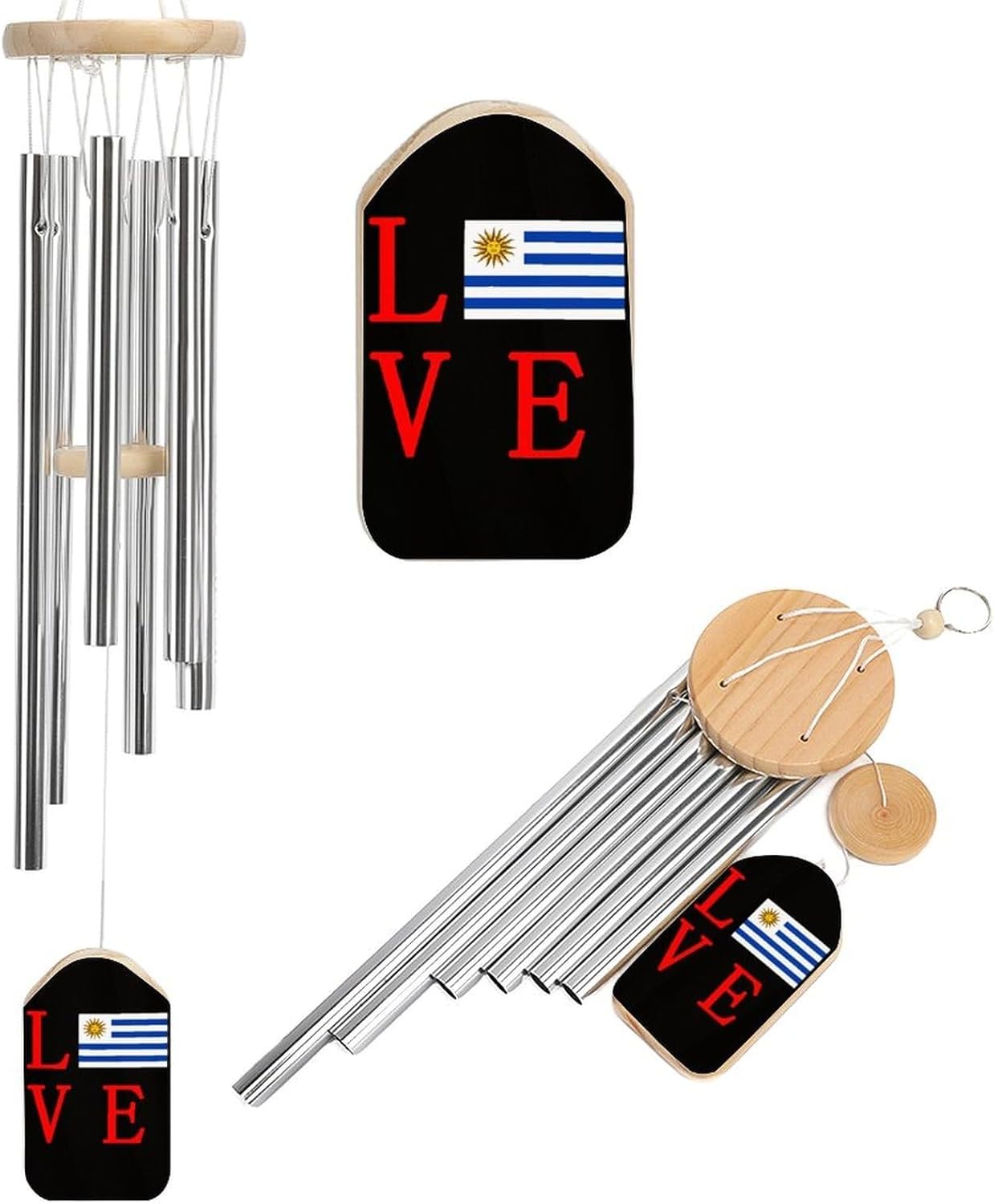 Love Uruguay Flag Wooden Wind Chimes Deep Tone Memorial Windchime for Outside Garden Home Decoration